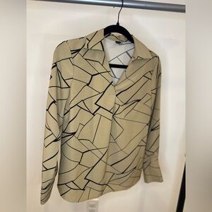 Geometric Tan and Black Blouse